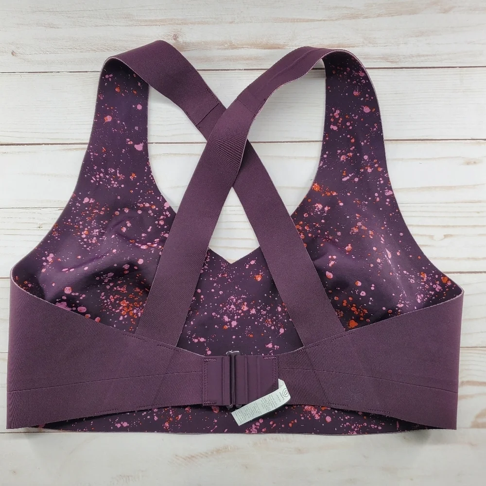 Athleta‎ Crossover Reversible Sports Bra Purple Speck Spatter Size Medium